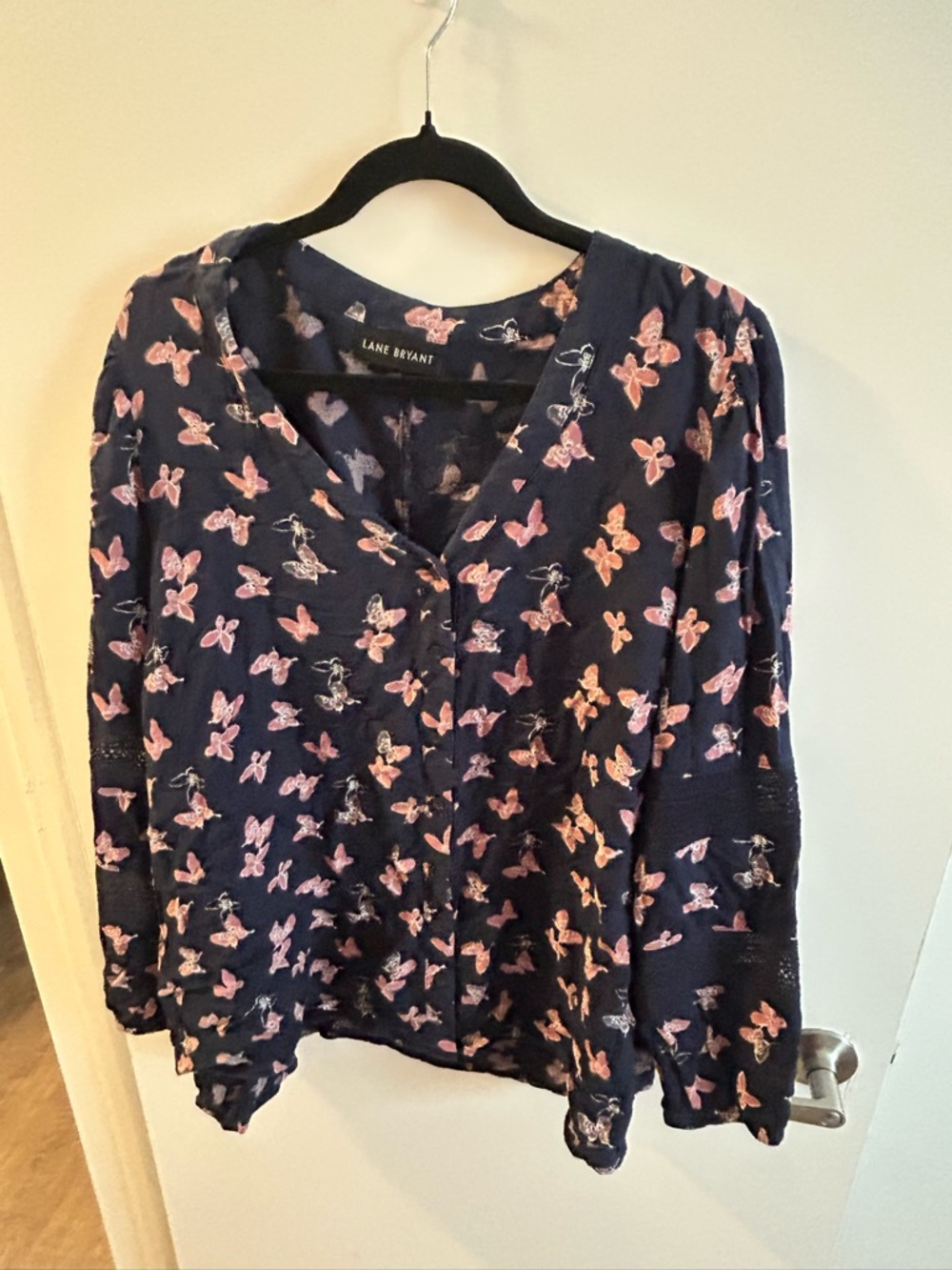 Lane Bryant Navy Butterfly Print Blouse - Size 14/16